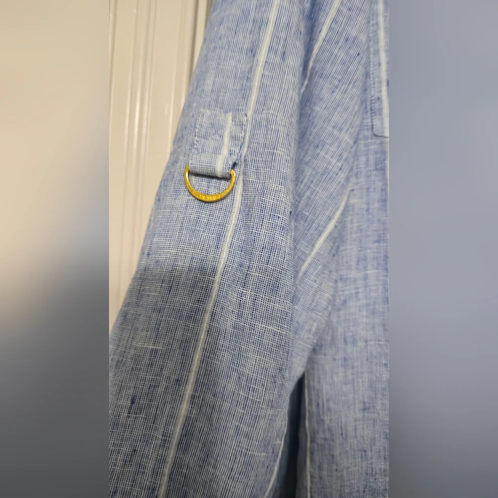 Ellen Tracy White and Blue 100% Linen Striped Shirt 3X - Picture 4 of 7